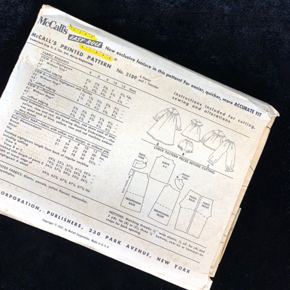 Uncut 1957 McCalls Pattern 2189 Girls 10 Nightgown Pajamas Baby Doll Shortie PJs - Picture 3 of 13